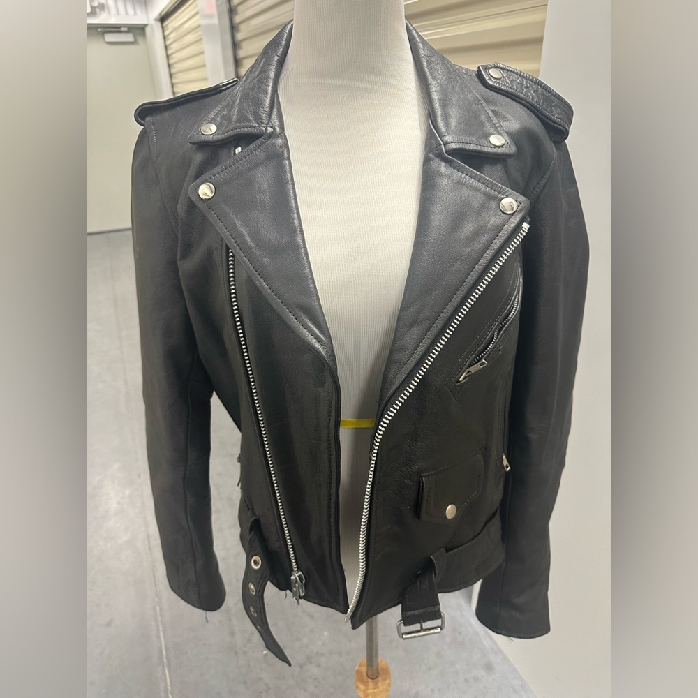 Vintage Protech Classic Black Leather Biker Jacket